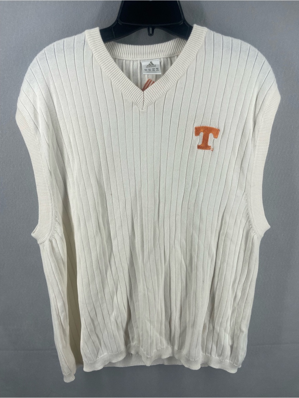 Vintage Y2K Adidas Tennessee Volunteers Sweater Vest White Ribbed V Neck Size XL
